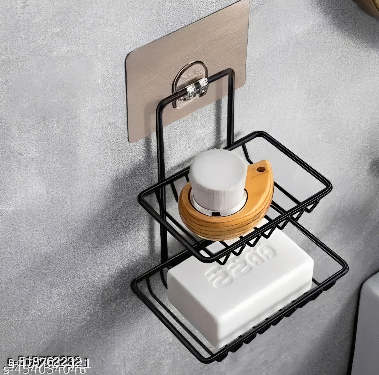 BASKIN Stainless Steel Black Soap Stand (Pack of 2) – Self-Adhesive Wall Mount